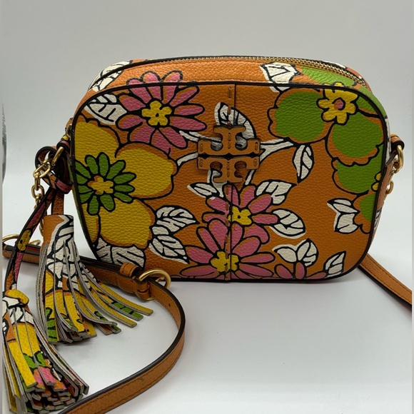 Tory Burch McGraw Sun/Multicolor Floral-Print Pattern Leather Crossbody Bag - Picture 3 of 9